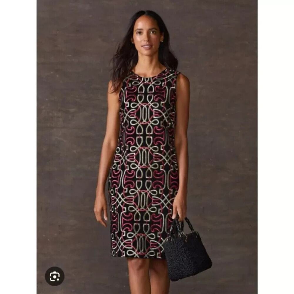 J. Mclaughlin Freja Shift Dress SZ 6 Velvet Neo Beltmore Embroidery Red Gold NEW